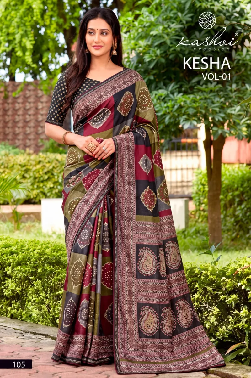 Kesha Vol 1 By Kashvi Tesla Foil Printed With Swarovski Work Saree 